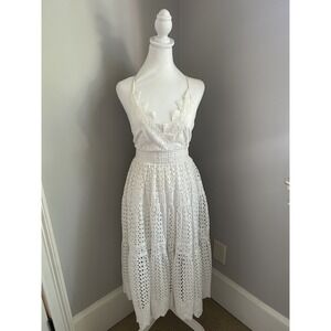 Pinko White Size 38 Eyelet Lace Midi Strappy Backless Dress‎